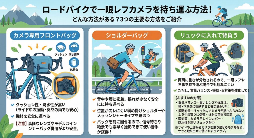 ロードバイク 持ち運べる一眼レフ